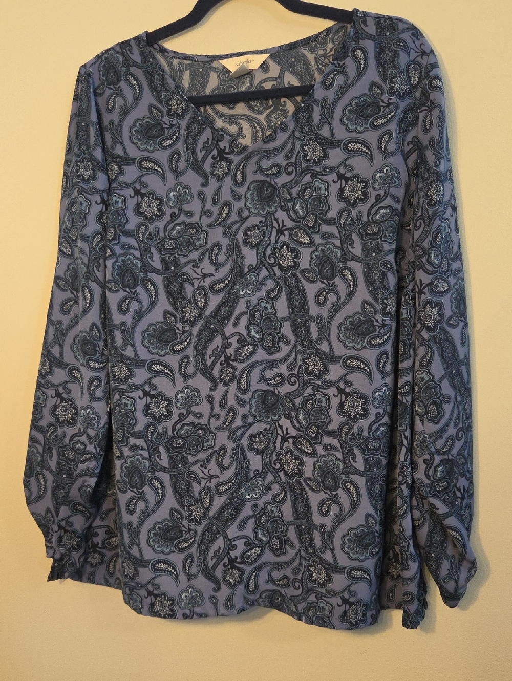 CJ Banks Blue Paisley V-Neck Long Sleeve Top